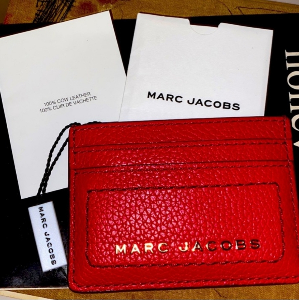 Marc Jacobs Logo Leather Card Case, Fire Red, NWT. Includes authenticity card.